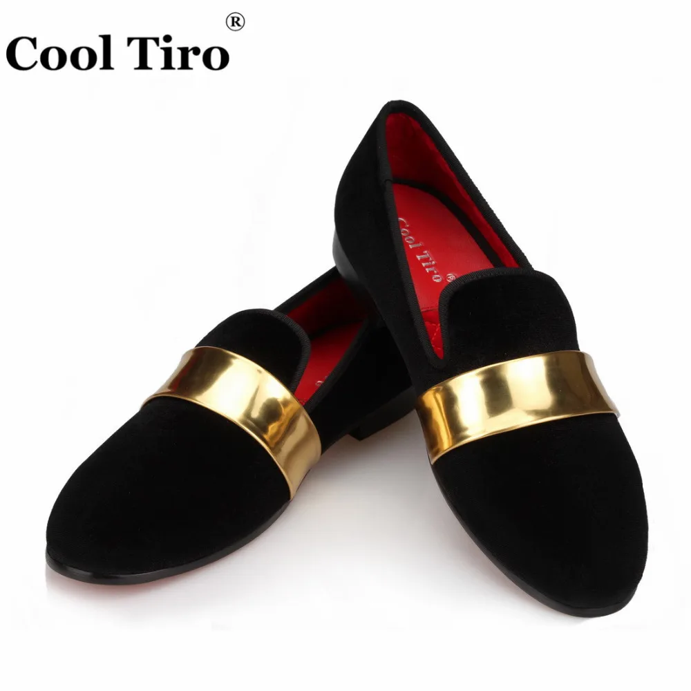 COOL TIRO Handmade Men Velvet Loafers SmokingSlippers Wedding Party dress shoes men's flats with Gold Patent Leather Buckle | Обувь
