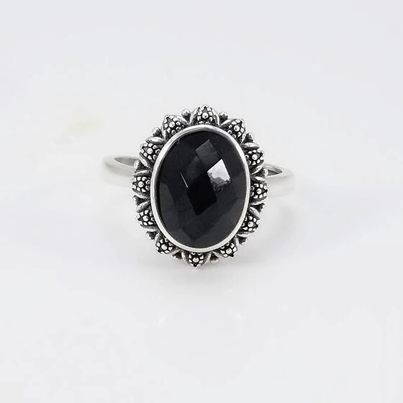 ring Ruifan Овальный натуральный черный агат драгоценный камень серьги/кольца наборы Мода 925 стерлингового серебра женский свадебный комплект украшений для вечеринки YJS035 - Цвет камня: ring