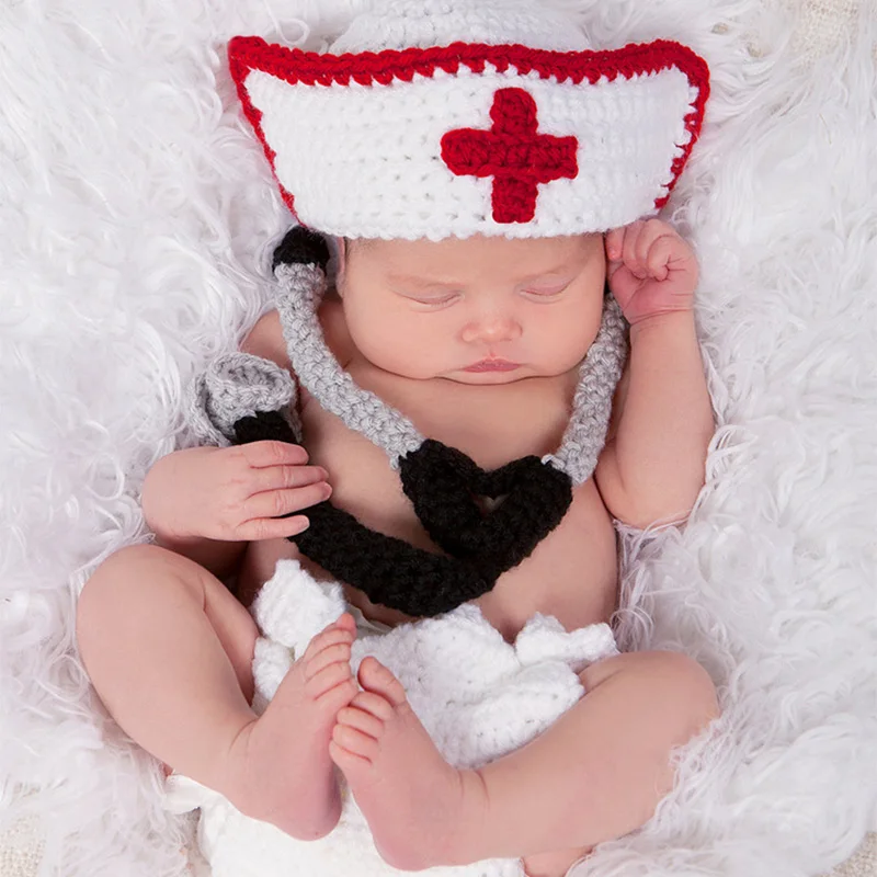 Baby photography props cute doctor clothing knit infant suit newborn photo prop shooting toddler girl boy fotografie accessories | Детская