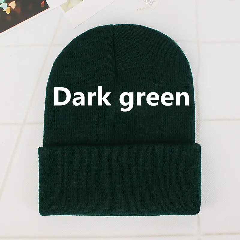 DIY design Accepts One Winter Beanie 24 Colors Hats Printing Your Own Logo Customized Fashion Warm Cap Unisex Elasticity Knit - Цвет: Dare green