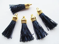 free shipping 100pcs 45mm golden plastic caps handbag tassels navy blue twist silk cordchamois macrame bag component