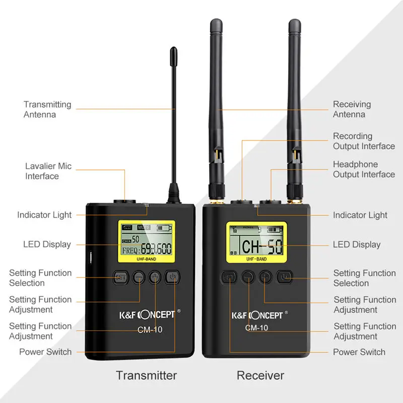 AABB-K &amp F Concept Cm-10 Uhf 100 м профессиональный беспроводной микрофон система приемник + 2