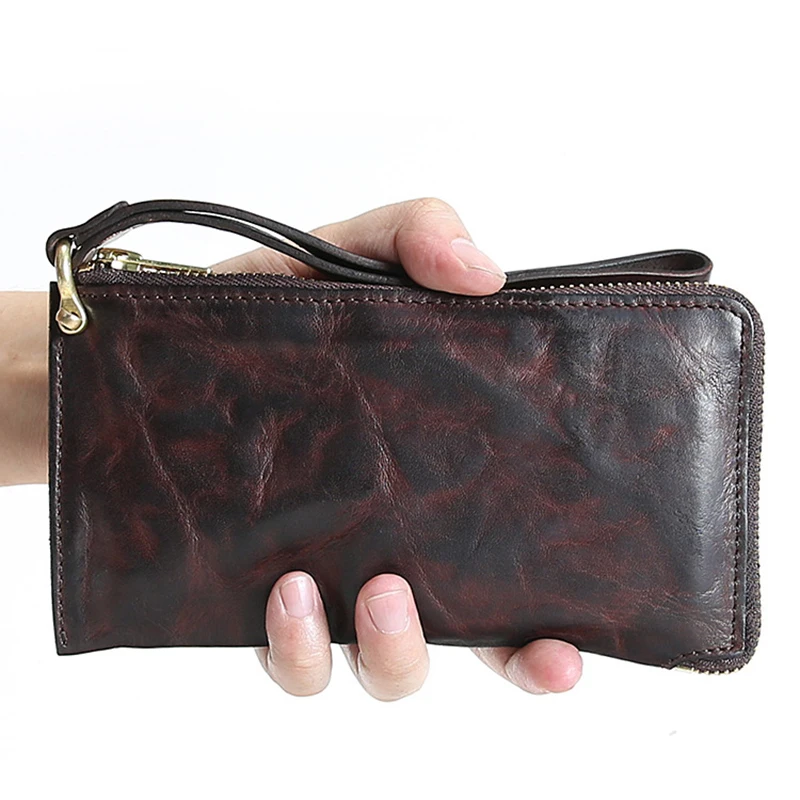 Мужской кошелек из натуральной кожи SIMLINE Винтажный Длинный тонкий клатч на