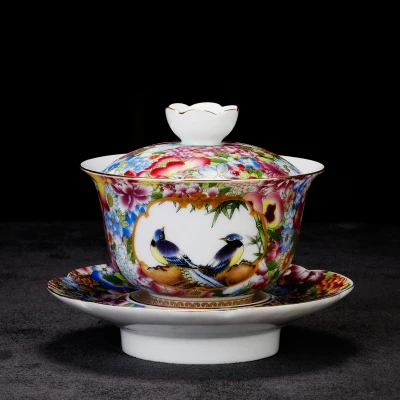 Фото Цзиндэчжэнь Керамика Чай супница ручная роспись Эмаль Большой крышки чаша в