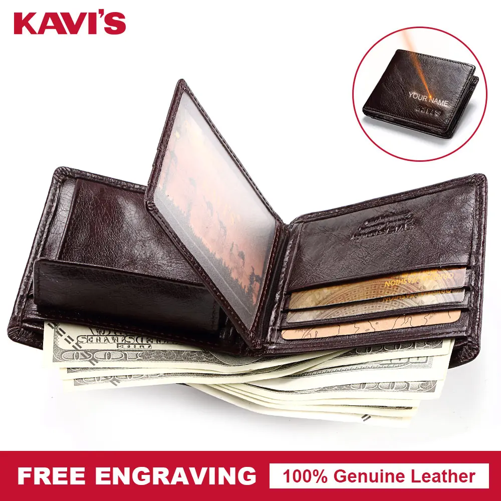 KAVIS Rfid высокое качество 100% натуральная кожа кошелек для мужчин портмоне Portomonee