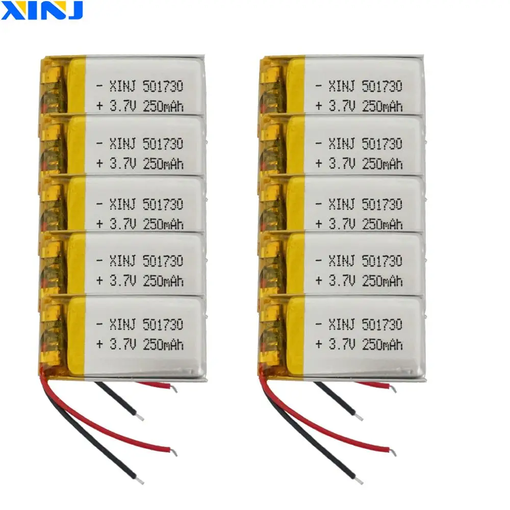 

10pcs 3.7V 250 mAh Polymer Li Battery 501730 Li-ion For Headphones Mp3 Glasses Bluetooth Speaker Car Camera DVR DVC LED Light