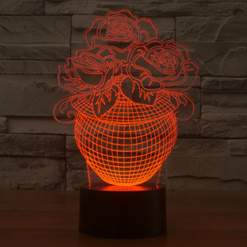 Уникальные подарки романтическая ваза для любви цветок розы 3D светодиодный
