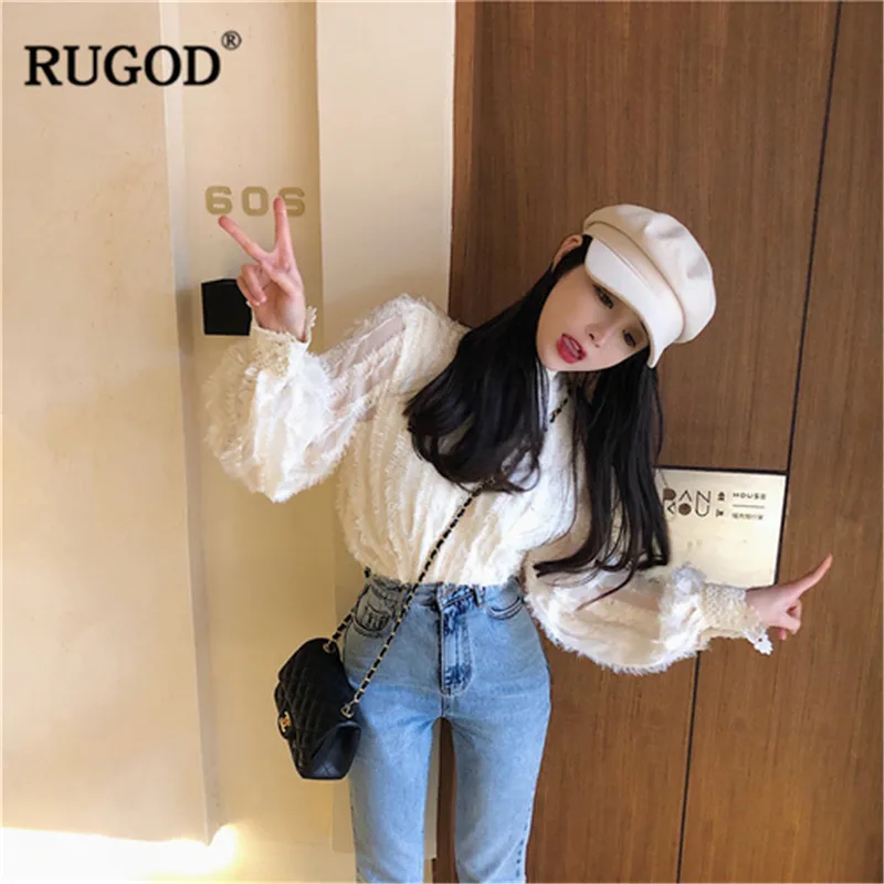 RUGOD 2019 новые плиссированные женские блузки с круглым вырезом и