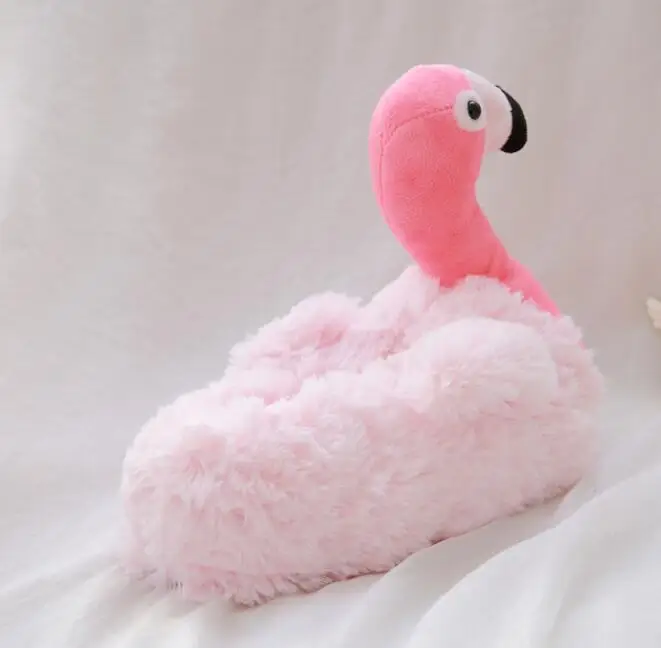 Оптовая продажа Зимние тапочки Шлепанцы с Фламинго Теплые хлопковые перьями