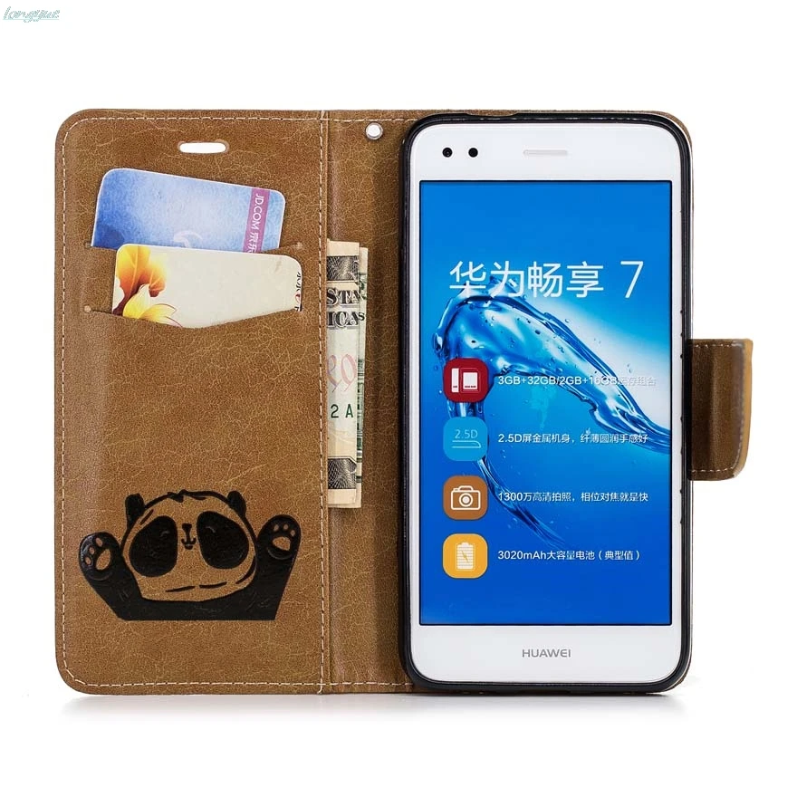 Flip Leather Case on sFor Fundas Huawei P9 Lite mini For coque Y6 Pro 2017 Panda pattern Cover Wallet Phone Cases | Мобильные