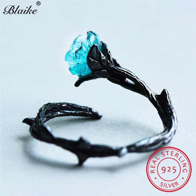 Blaike 925 кольцо из стерлингового серебра с голубым цветком розы кольца для женщин