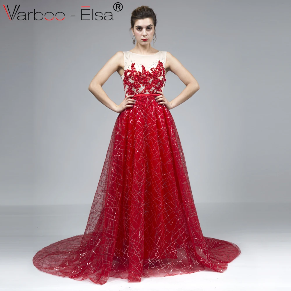 VARBOO_ELSA In Stock Evening Dress Shiny Sequined Red Long Prom Applique Special Occasion Party Gown vestido de festa 2018 | Свадьбы и