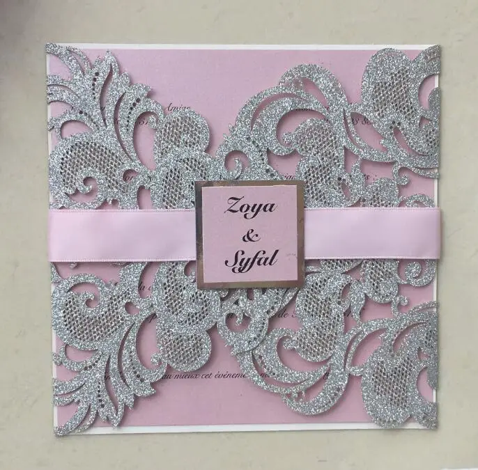 Серебряный блеск Лазерная резка свадебные пригласительные открытки