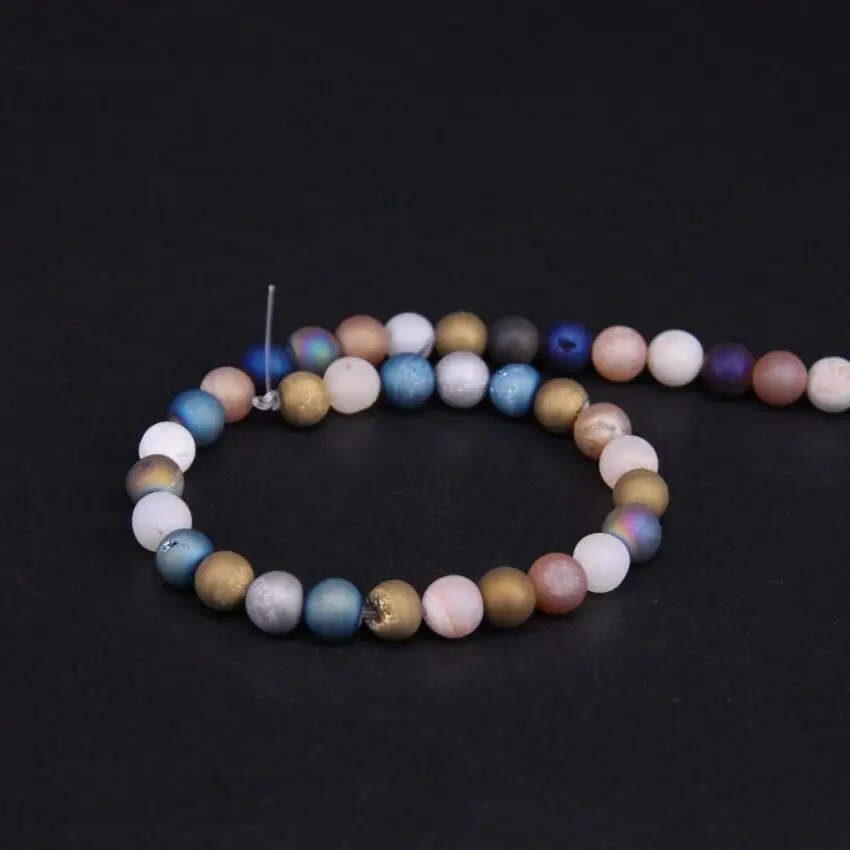 3Strand/Lot 8-12mm Titanium Colour Mixture Natural Agates Drusy Geode Round Beads Wholesale DIY Necklace Bracelet Jewelry Making | Украшения