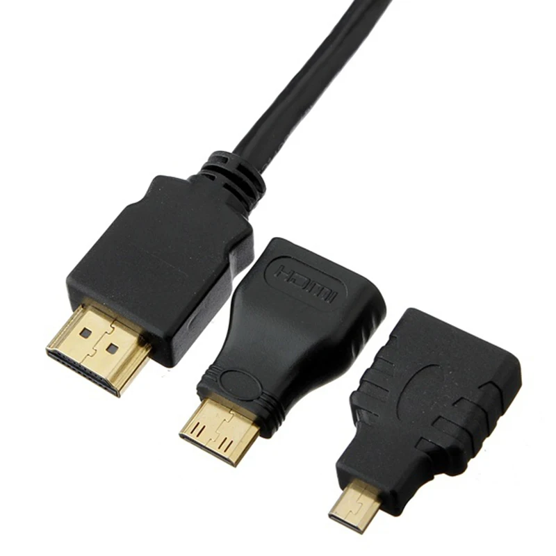 Высокая скорость 3 в 1 HD HDMI к Mini/Micro HDMI адаптер Кабели HDMI к HDMI кабель+ 2 Позолоченный разъем для сотового телефона ПК ТВ 1,5 м