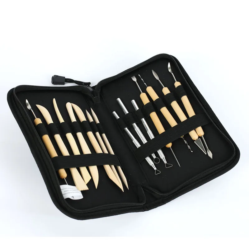 14pcs/set Pottery Tools DIY utility knife Tools of Modeling Clay Wood Wax Handle Clay Sculpture Carving Craft ACT with bag