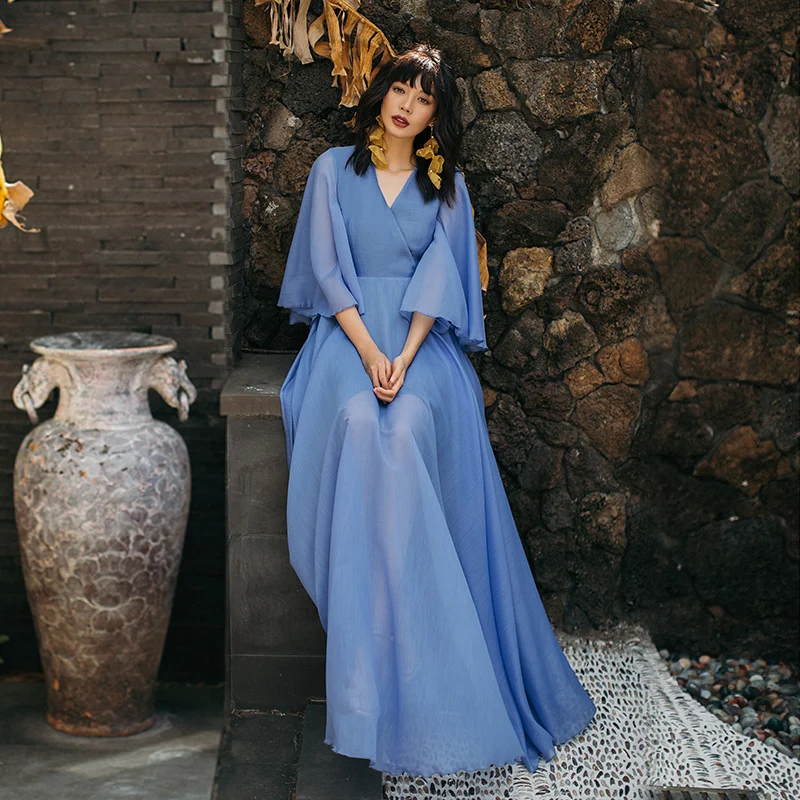 VERRAGEE 2019 летнее синее фиолетовое Длинное Платье женское Элегантное макси