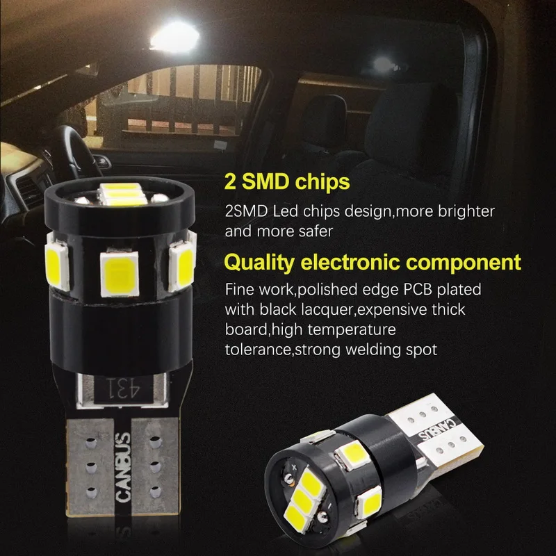 Safego 10 шт. Canbus T10 2835 9SMD светодиодный Автомобильный свет ошибок W5W 194 Клин