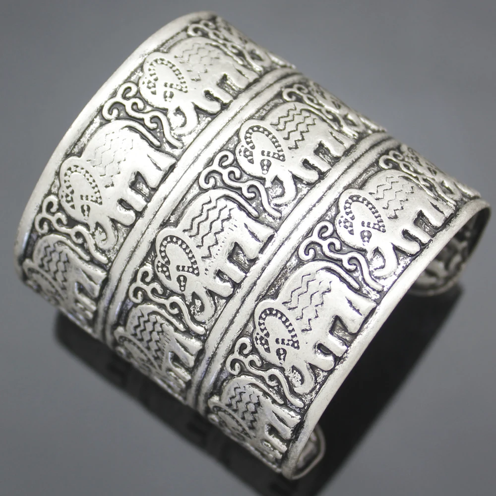 Египетский Африканский винтажный посеребренный рельефный слон OM большой