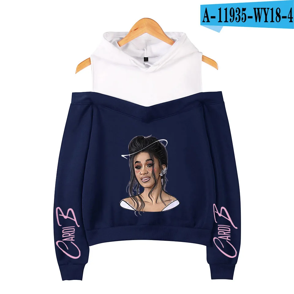 007 Rapper Cardib Cardi B негабаритная Толстовка Harajuku свитшоты женские с длинным рукавом с открытыми плечами эксклюзивная одежда с капюшоном Poleron Mujer - Цвет: 007