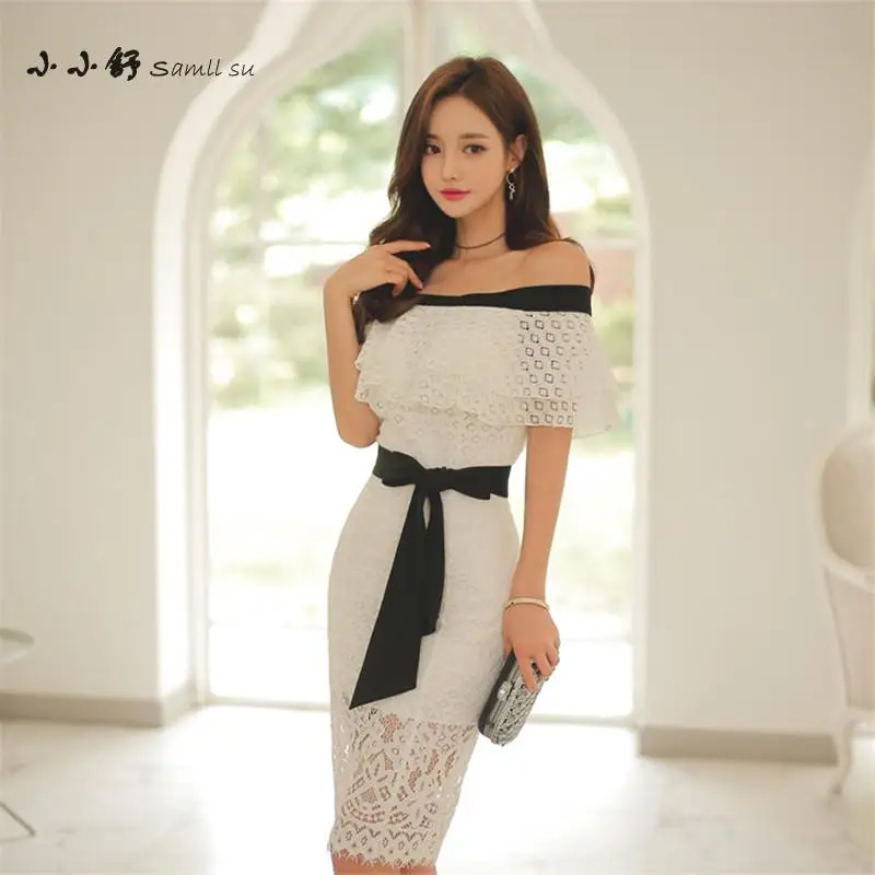 Женское платье карандаш с вырезом лодочкой Летнее белое кружевное макси в