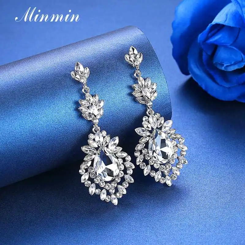 Блестящие золотые серьги подвески Minmin с кристаллами для невесты роскошные
