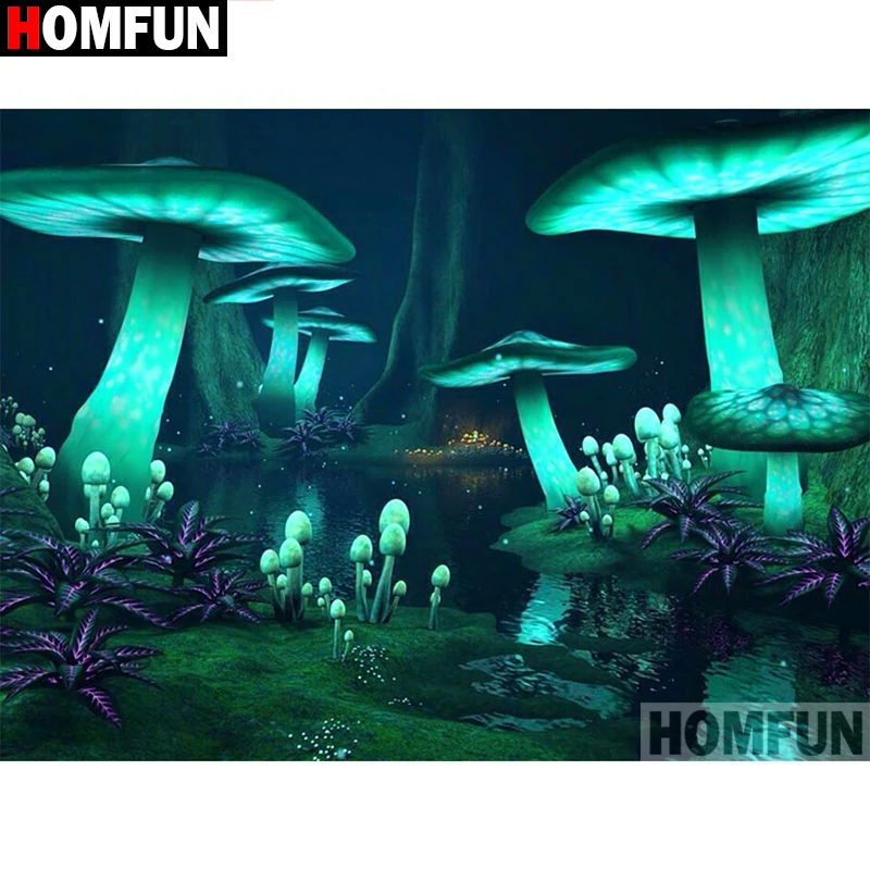 Картина Стразы HOMFUN алмазная 3D вышивка светящиеся грибы A19271 | Дом и сад