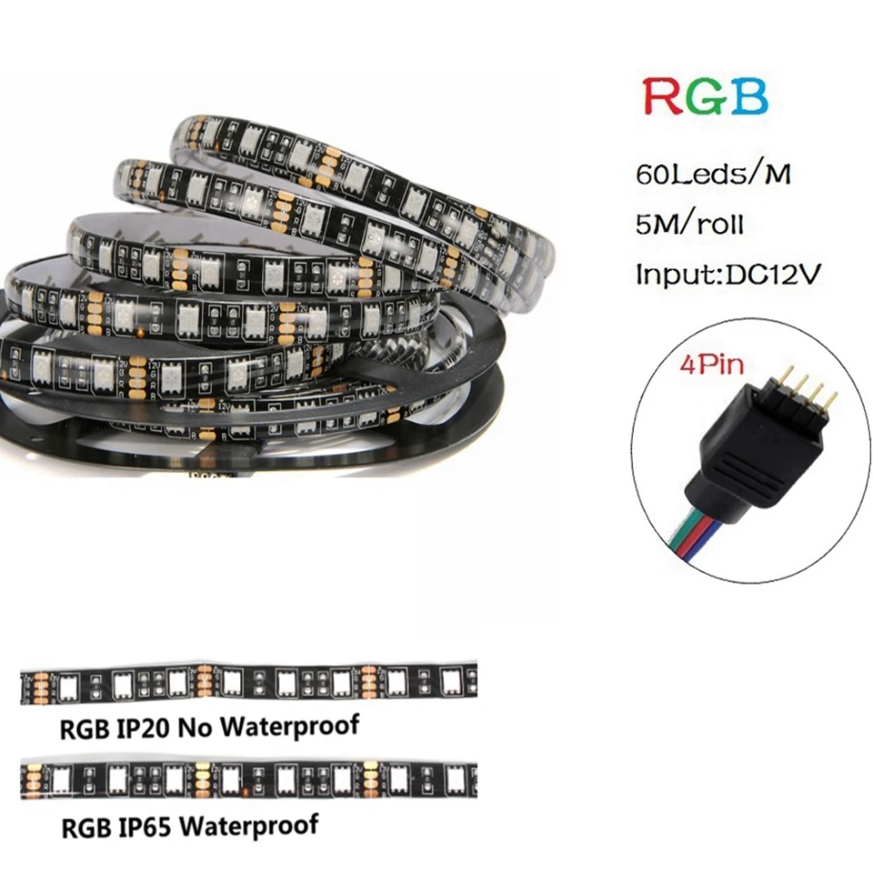 Светодиодные ленты 5050 DC12V гибкий светодиодный свет черный/белый PCB нет