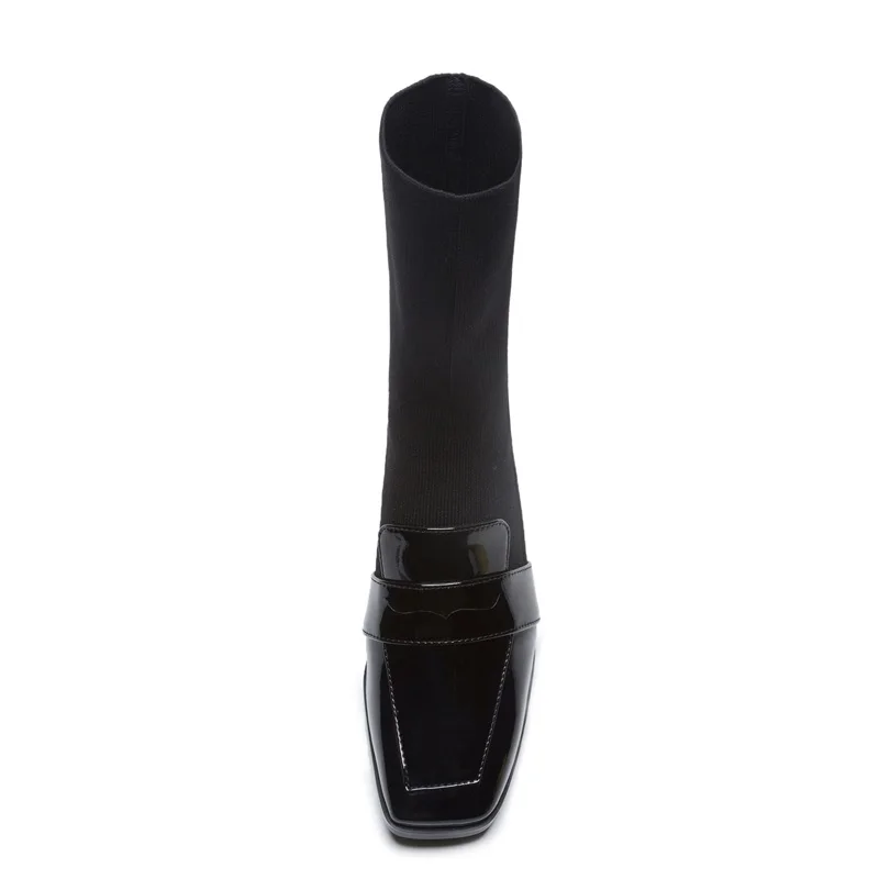 

ZVQ Woman Shoes Winter Warm Newest Fashion Sexy Square Toe Genuine Leather Mid Calf Boots Outside Mid Heels Shoes Drop Shipping