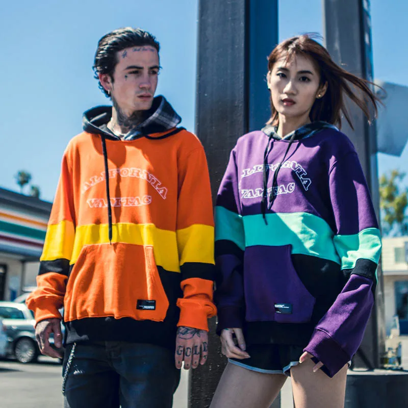 Осень 2018 хип хоп Мужская толстовка с капюшоном цветными блоками Калифорнийская
