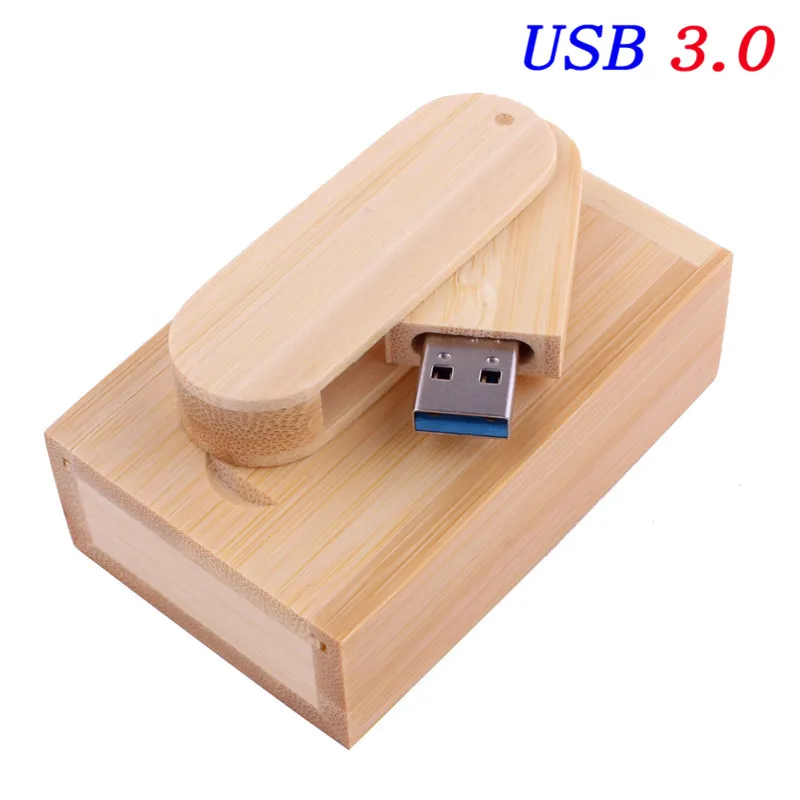 JASTER USB 3,0 лого заказной вращающийся деревянный USB флэш-накопитель Флешка карта памяти, Флеш накопитель 4 ГБ 16 ГБ 32 ГБ 64 Гб usb creativo - Цвет: Bamboo with box
