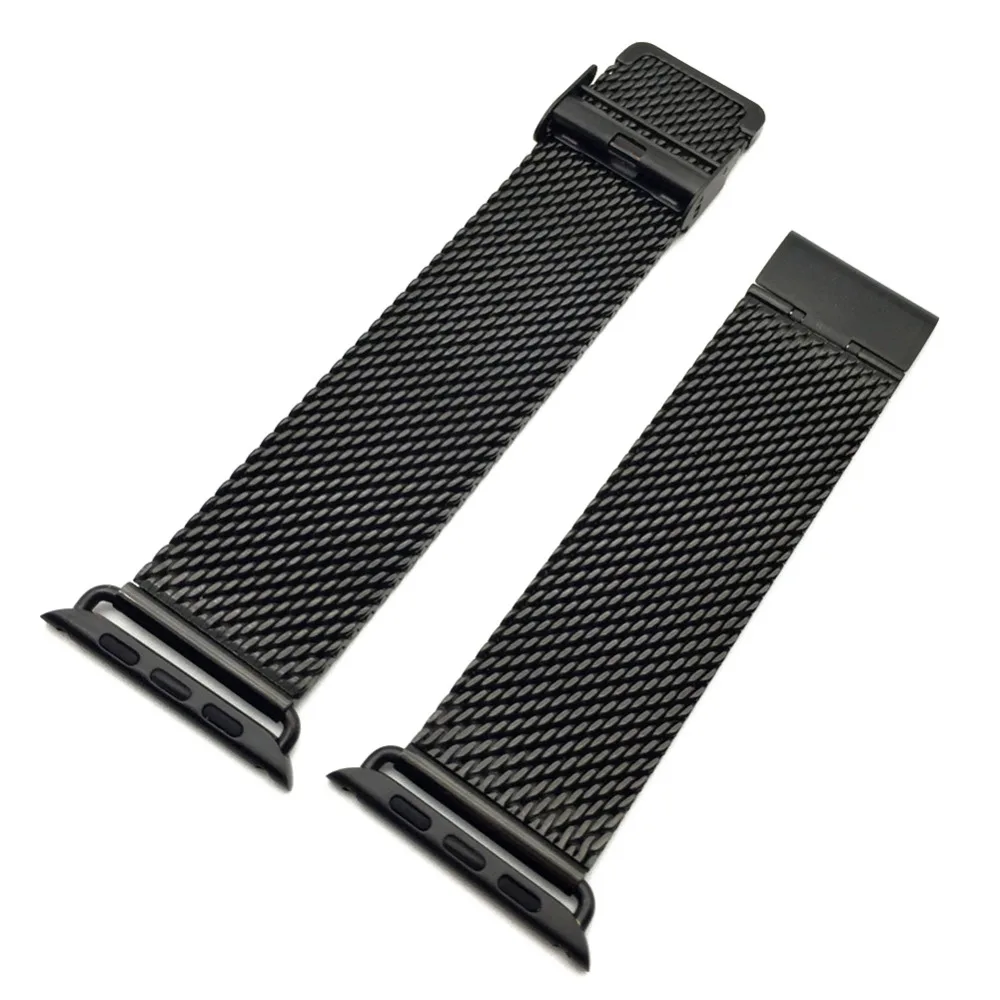 Черный Milanese Loop 316L нержавеющая сталь Ремешок из искусственной кожи ремешок для Apple iWatch 42 мм 38 40 44