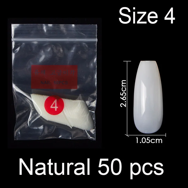 Natural Size 4 50 штук в упаковке определенного размера балерина гроб полное покрытие накладные ногти из акрила накладные ногти маникюр Размер 0 1 2 3 4 5 6 - Цвет: Natural Size 4
