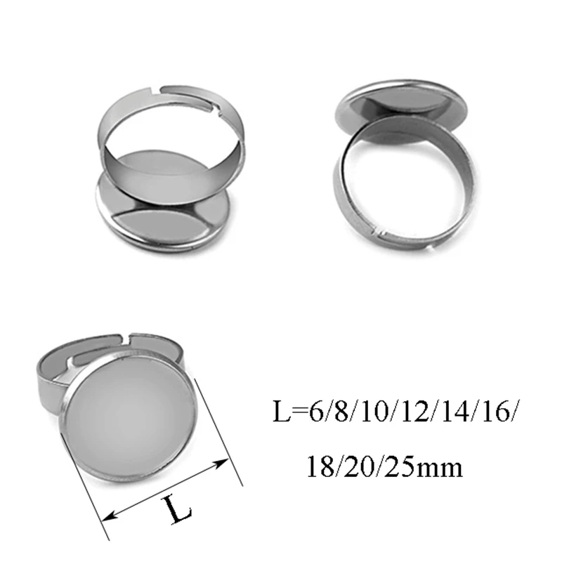 WIWI 10pcs/lot Adjustable Blank Ring Base Fit 6-25mm Handmade Cabochons Cameo Settings DIY Jewelry Accessories Wholesale | Украшения и