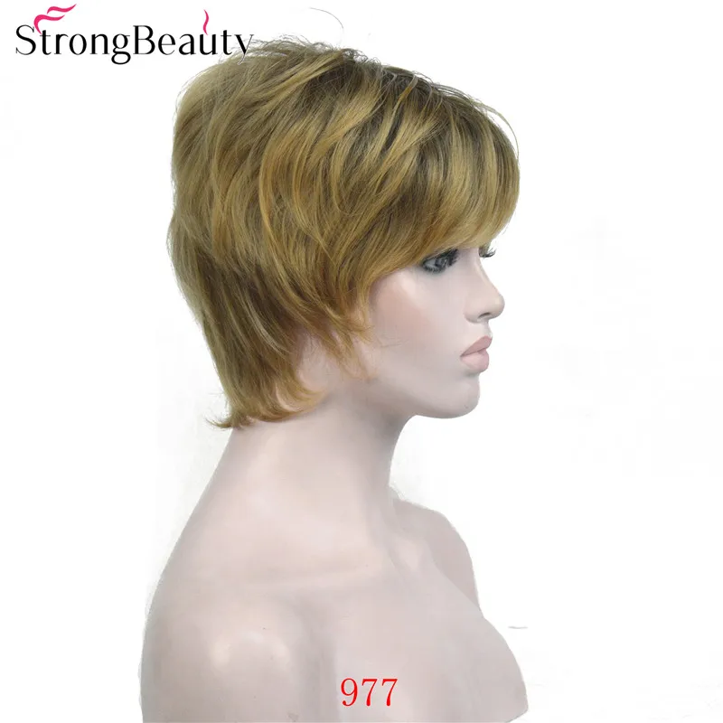 StrongBeauty короткие прямые синтетические монолитный парик коричневый/Блонд смешанный слоистый Стрижка волос натуральные парики