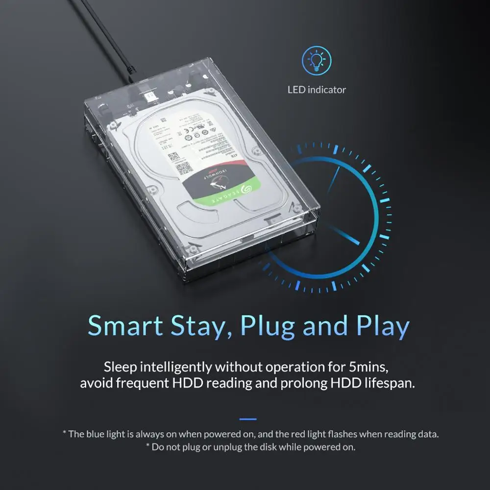 ORICO 3,5 дюймовый корпус для жесткого диска USB 3,1 type C 10 Гбит/с прозрачный чехол для жесткого диска SATA-USB C прозрачная док-станция для жесткого диска