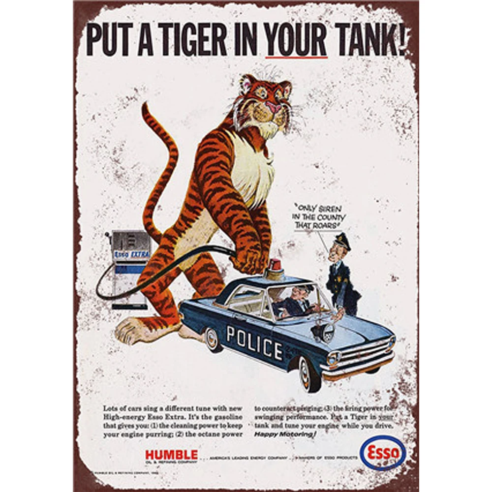 Неоновый металлический Ретро Знак Эссо Тигр Декор Оловянная табличка бензиновая