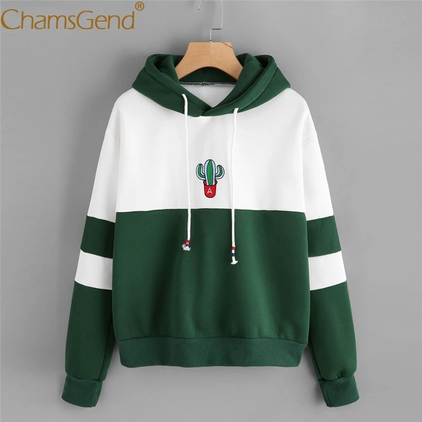 Chamsgend толстовки женские свитшоты кактус узор зеленая Толстовка Полосатый пуловер Весна Осень moletom 71220