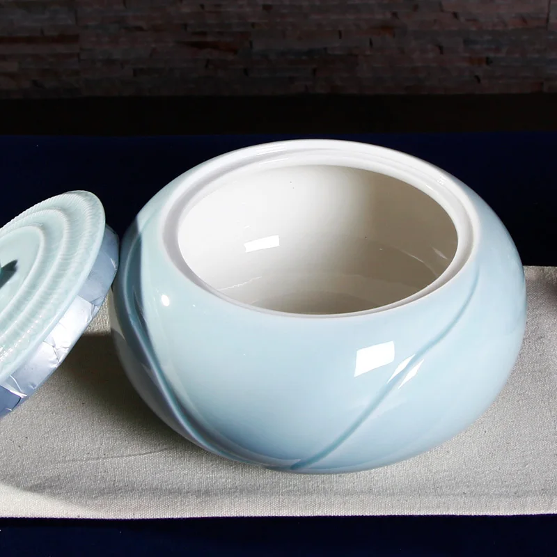 Короткие синие фарфоровые чайные банки чайная посуда Puer Oolong герметичная емкость