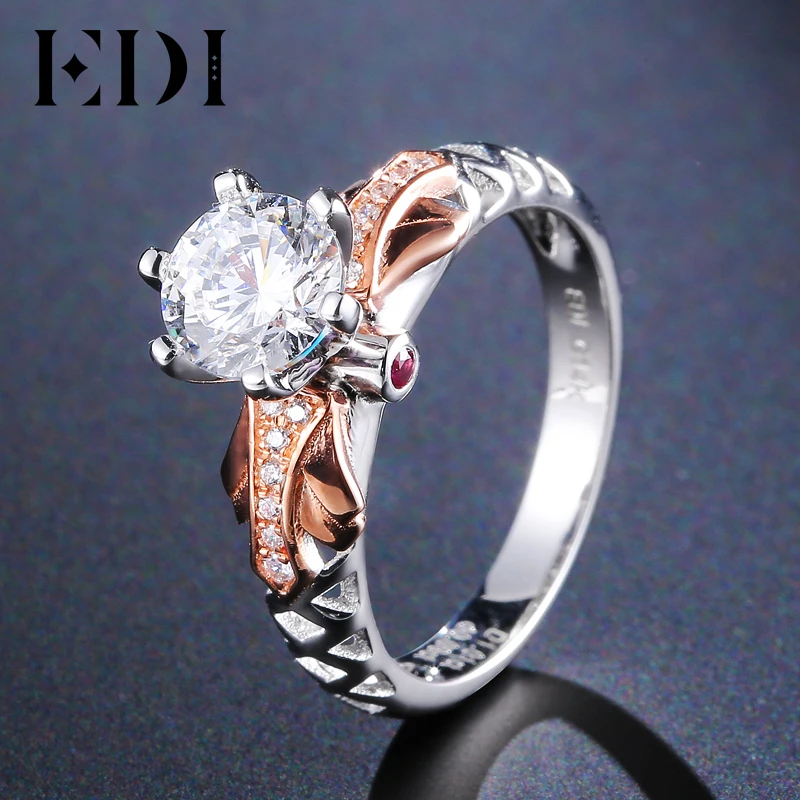 EDI Роскошные 1ct Moissanite алмазные 14k 585 розовое белое золото кольцо для женщин рубиновые обручальные кольца ювелирные украшения Рождественские подарки