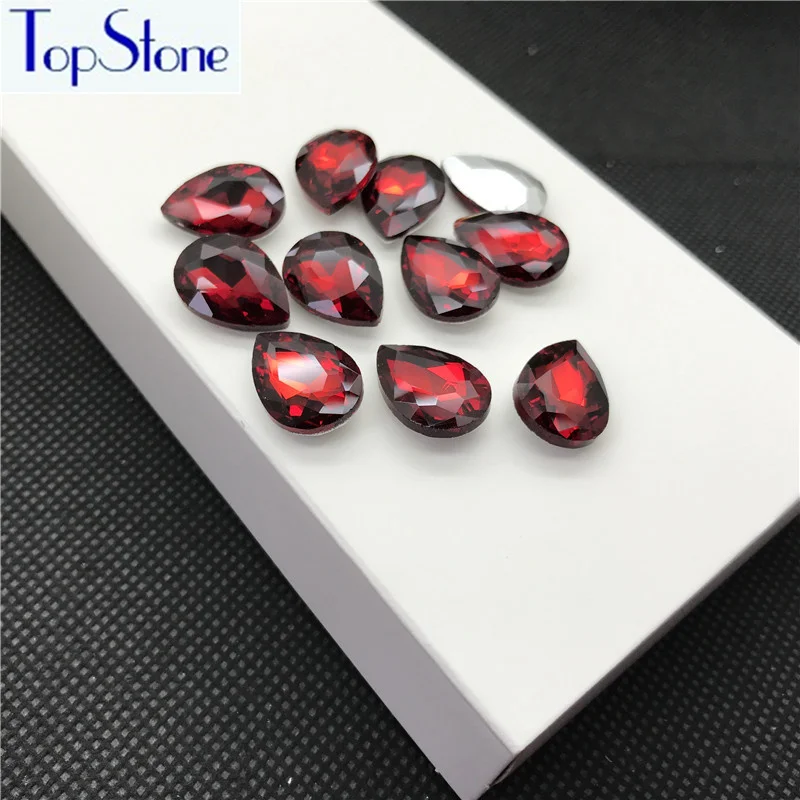 Темный Сиам цвет стеклянный кристалл в форме слезы заостренный обратно Стразы 5x8