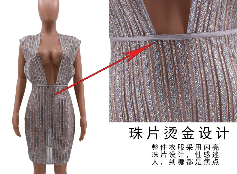 Adogirl Блестящие Блестки Sheer Mesh Bodycon клуб платье для женщин Sexy Глубокий V средства