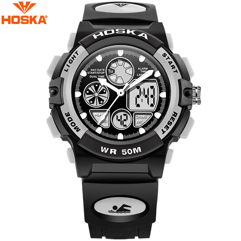 HOSKA мужские часы цифровые черные резиновые спортивная мода открытый Будильник