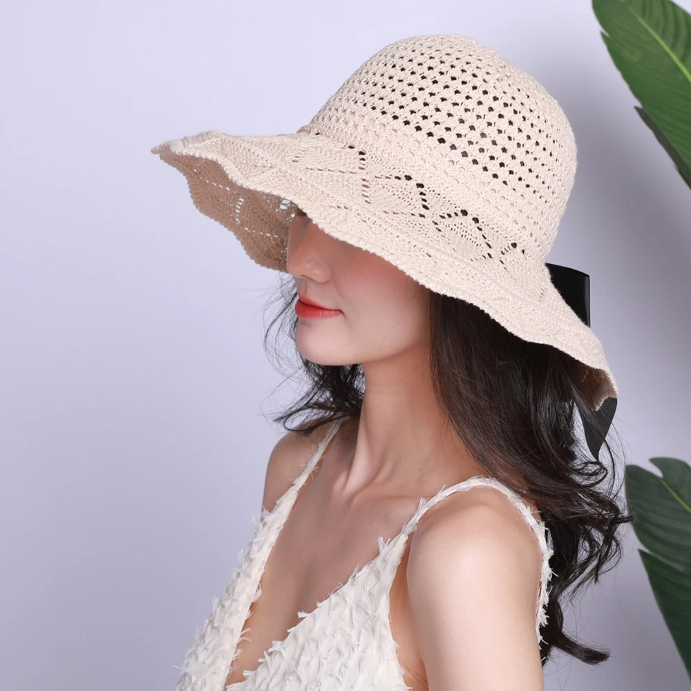 Летняя Солнцезащитная шапка с большим бантом Женская хлопковая вязаная женская