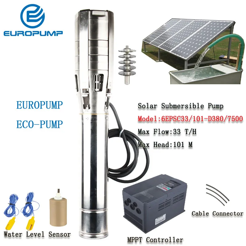 Солнечный насос EUROPUMP 6 дюймов 10 л. С. выход 3 дюйма Максимальный подъем 101 м расход