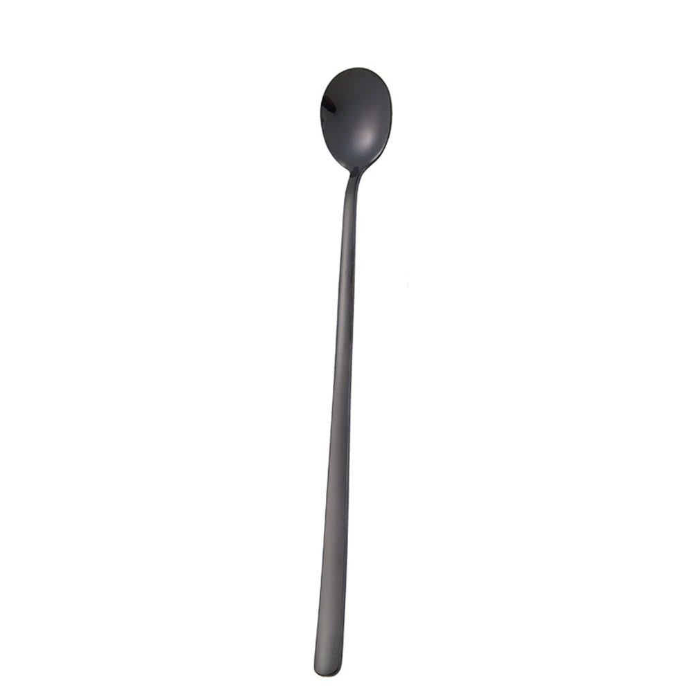 Black Круглая головка ложка с длинной ручкой красочная кофейная ложка из нержавеющей стали фруктовая чайная ложка десертные ложки кухонный гаджет инструмент - Цвет: Black
