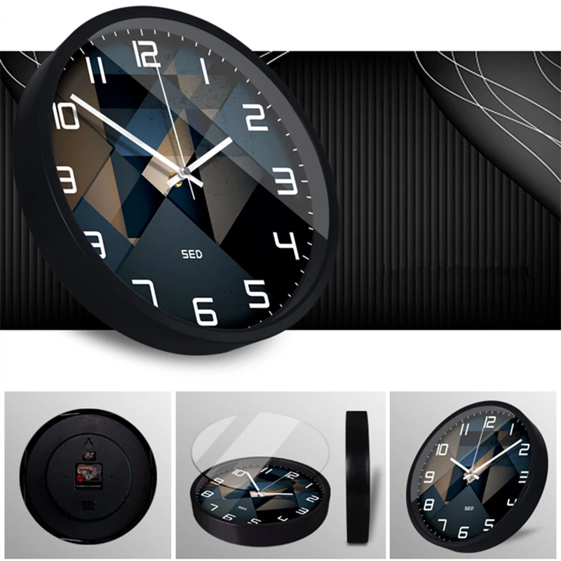 Модные металлические настенные часы для дома 12 дюймов круглые с абстрактным