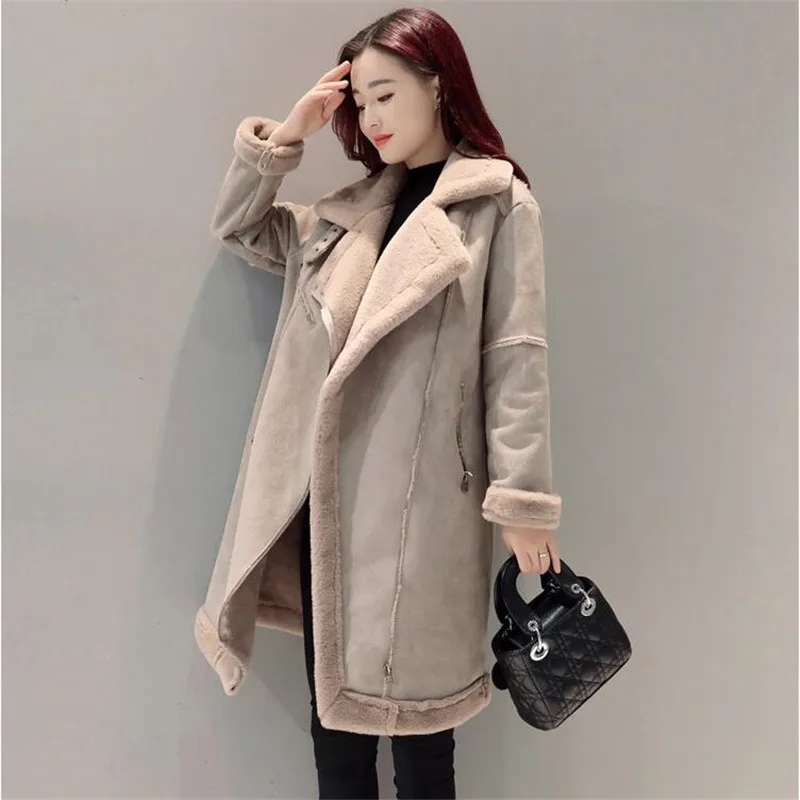 Зимние куртки для женщин 2018 замша из оленьей кожи флок меха ягненка толстые