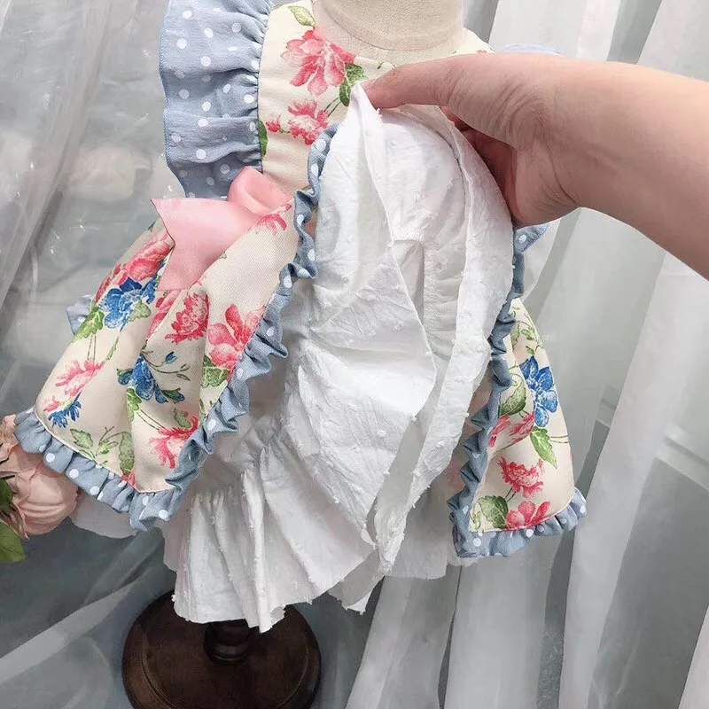 Летний комплект одежды для маленьких девочек мини-платье с цветочным рисунком и