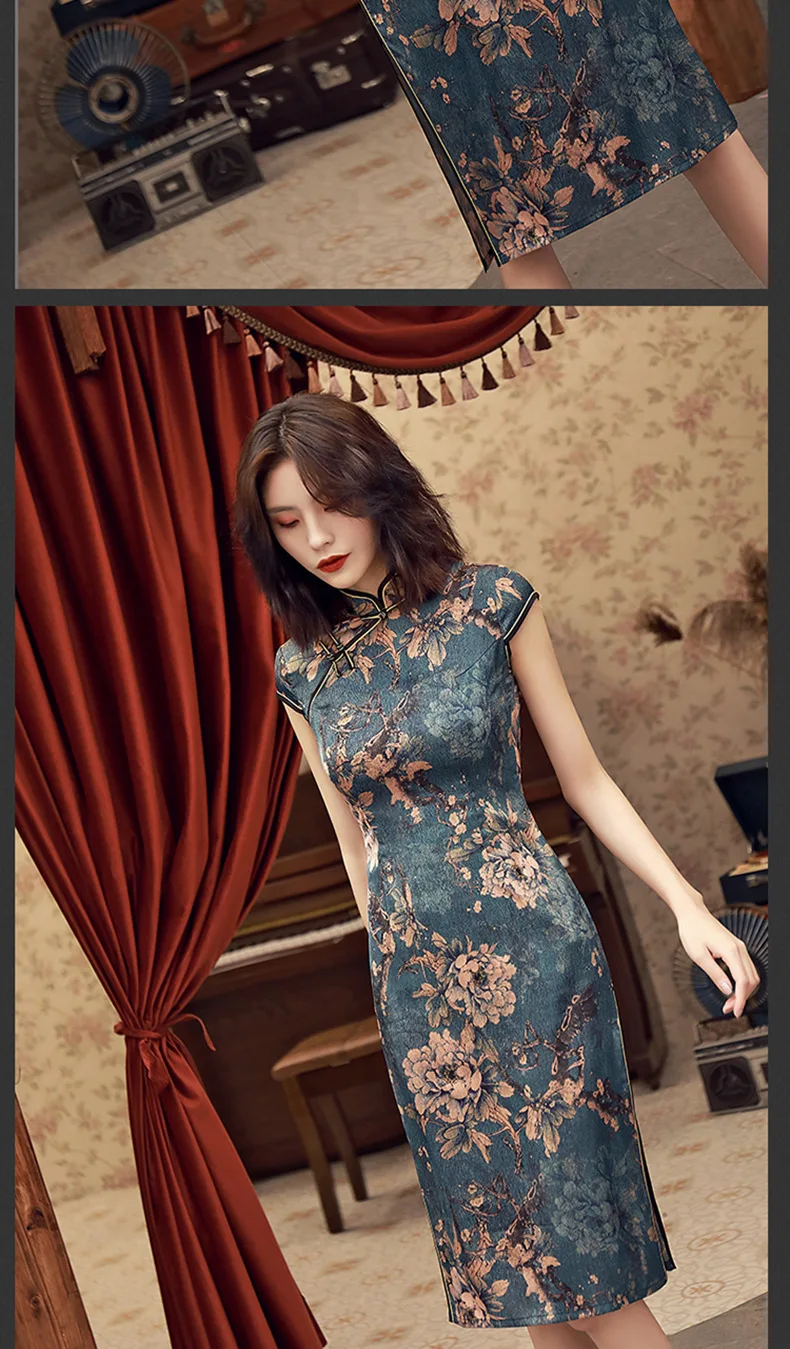 Элегантное тонкое китайское свадебное платье Qipao с цветами в Восточном Шанхае Женские винтажные вечерние платья Cheongsam миди традиционные платья xxxl
